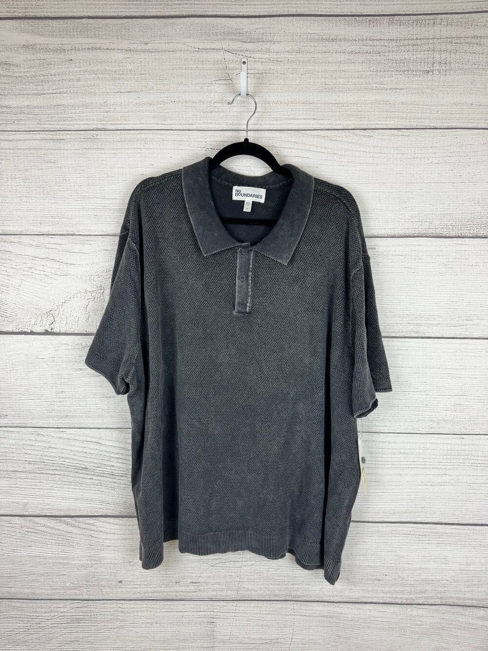 No Boundaries Men's Black Gray Washed Knit Light Sweater Polo Short Size 2XL